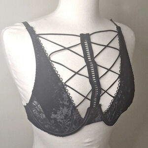 Fredrick's of Hollywood stretch velvet side  lace panels underwire bralette SZ M